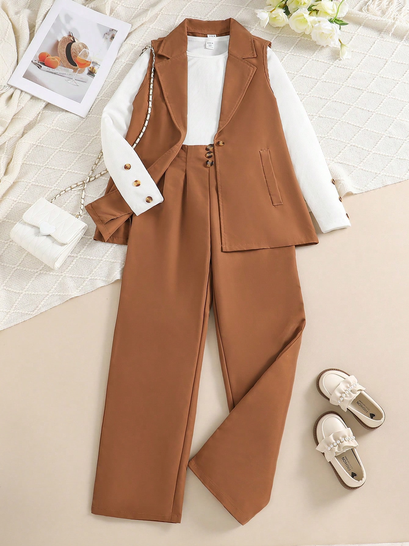 SHEIN مجموعة من 3 قطع للفتاة المراهقة تتكون من بدل...