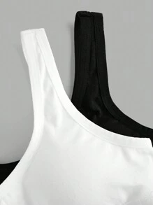 SHEIN 4pcs Tween Girls' Casual Letter Decor Vest Top With Removable Padding & Breathable Triangular Bras Underwear Set - Black and White - View 4