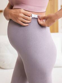 SHEIN Solid Color Adjustable Waist Maternity Leggings For Daily Fitness And Casual Wear