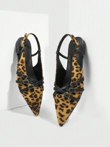 CUCCOO BIZCHIC 红色尖头高跟鞋，带系带豹纹 - 彩色 - 查看 4