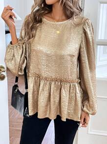 Chiquease Women's Autumn Winter Elastic Cuff Button Up Shirt With Backside Tie