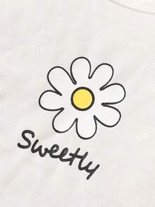 女婴休闲花卉印花长袖上衣和牛仔裤套装，秋季 - 白色 - 查看 3