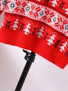 Red Long Sleeve Fair Isle Style Christmas Sweater For Tween Boys, Autumn/Winter - Family Matching Mommy And Me (4 Pieces Are Sold Separately) - Red - View 4