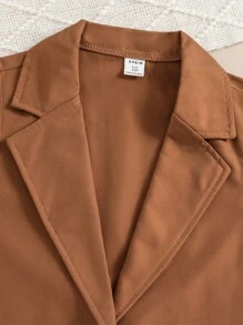 SHEIN 3 件套青少年女孩无袖西装外套、T 恤和裤子 - 駝色 - 查看 7
