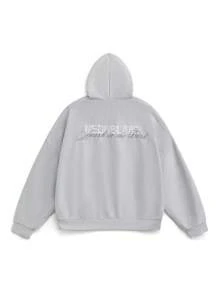 NEON BLANC Sudadera con capucha de manga corta raglán con logotipo bordado lavado, caja de punto, adecuada para otoño e invierno - Gris Claro - Ver 7