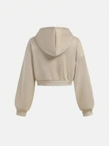 SHEIN Leap Crew 2pcs/Set Tween Girls' Casual Hoodie And Drawstring Sweatpants - Apricot - View 9