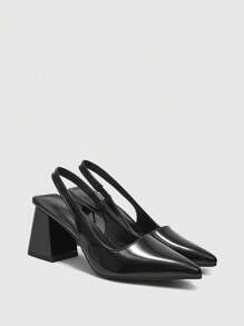 CUCCOO BIZCHIC 女士时尚黑色尖头粗跟高跟鞋，适合通勤、约会、聚会、婚礼、节日新年假期 - 黑色 - 查看 6