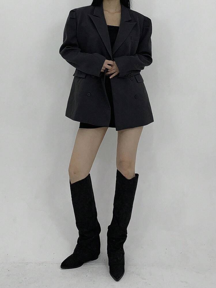 Women's Solid Color Puff Sleeve Blazer Jacket, Autumn & Winter Business Attire