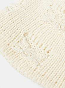 SHEIN BAE 1 件女士可爱、基本款、街头风格破洞针织帽，适合休闲穿着 - 米色 - 查看 7