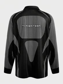 Manfinity VCAY Men's Plus Size Letter & Striped Knitted Turtleneck Slim Fit Long Sleeve T-Shirt