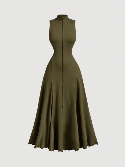 SHEIN MOD Green Turtleneck Sleeveless Dress For Women,Fall Long Dresses,Cruise Women Outfits,Elegant Dress,Evening Dress,Fall Women Dresses,Prom Dress, Dress,Homecoming Dresses,Beach Women Outfits,Dress,Vintage Dress
