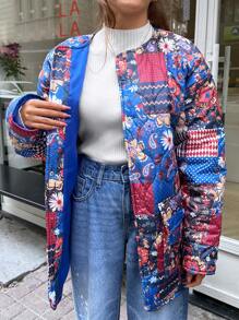 EURMUSE Fashion Patchwork Printed Quilted Puffer Jacket - Multicolor - View 4