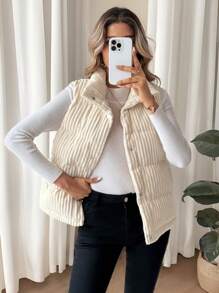 SHEIN Frenchy Zip Up Corduroy Padded Coat  Women's Solid Color Padded Vest  Snap Button Front Vest Padded  Corduroy Coat   Winter Clothes  Homecoming