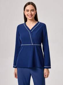 TaskEZ Women V-Neck Long Sleeve Casual Work Blouse