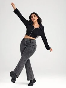 SHEIN BASICS Plus Size Black Stretch Flare Leg Jeans