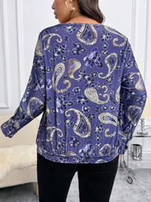 SHEIN Clasi Plus Size Casual All-Over Print Wraparound Shirt, Autumn - Multicolor - View 2