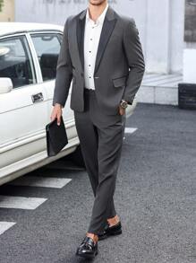 Manfinity Mode Plus Size Men 2pcs/Set Color Block Lapel Jacket And Trousers Suit - Dark Grey - View 7