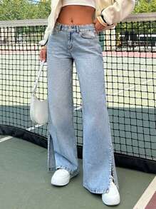 EURMUSE WOMEN WIDE LEG LOW WAIST JEANS - Medium Wash - View 7