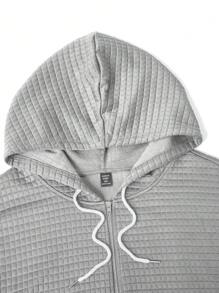 SHEIN LUNE Plus Size Drawstring Hooded Pocket Zipper Up Long Sleeve Casual Sweatshirt Fall - Grey - View 6