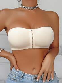 Ladies Front Closure Padded Push-Up Brassiere - Apricot - View 3