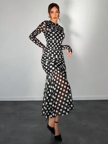 Aloruh Autumn/Winter New Polka Dot Print Long Dress For Women Hollowed Costumes Thanksgiving Women Outfit Women Dresses Business Casual Women Winter Clothes Winter Women Dress Black Homecoming Dress Elegant Dress Christmas Women Dress Elegant Women Dresses Sexy Dress Cat Woman Costume Fall Women Clothes Dress Mermaid Costume Fairy Costume Dress Sexy Black Dress Halloween Costumes Adults Black Long Sleeve Dress Fall Women Mermaid Animal Print Dress,Polka Dot Dress