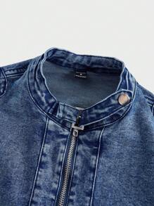 Manfinity LEGND 1 pieza Chaqueta de motociclista de mezclilla lavada azul oscuro para hombre