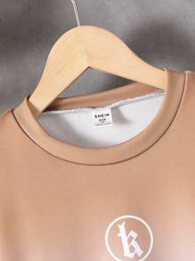 SHEIN 2 piezas Conjunto informal de sudadera y pantalón de chándal con cuello redondo en degradado para niño joven, otoño