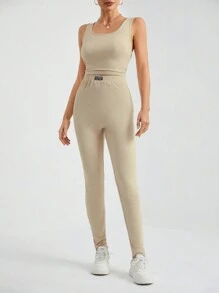 SHEIN Tall 2 sztuki Jednolity Kolor Casual Tank Top I Spodnie Zestaw, Wiosna Jesień