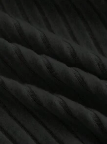 SHEIN MOD 女式黑色休闲方领灯笼袖 T 恤，秋冬款 - 黑色 - 查看 4