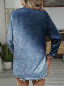 SHEIN LUNE Ombre Slogan Print Casual Long Sleeve T-Shirt - Grey - View 2