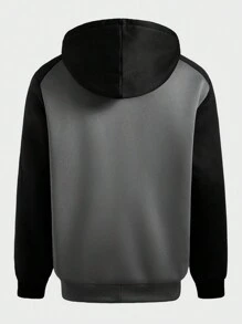 Manfinity Homme Sudadera con capucha con cremallera y cordón de contraste de talla grande para hombre, informal y cálida para otoño/invierno, con diseño gráfico de bloque de color, manga larga, capucha en gris oscuro, regalo para amigos, esposo, novio