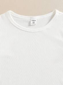SHEIN 3 件套青少年女孩无袖西装外套、T 恤和裤子 - 駝色 - 查看 8