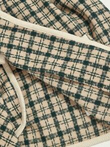 SHEIN MOD Plus Size Women Green Plaid Tweed Vintage Style Contrast Trim Blazer Jacket - Multicolor - View 5