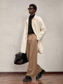 AKNOTIC Business Casual Men's Woven Loose Fit Lapel Collar Long Casual Wind Jacket, Suitable For Autumn, For Fall Winter