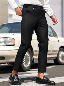 Manfinity Bizformal Men's Solid Color Pocket Design Slim Fit Casual Suit Pants - Black - View 3