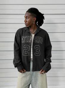 Manfinity VCAY Men's Loose Fit Checkered Long Sleeve Embroidered Shirt