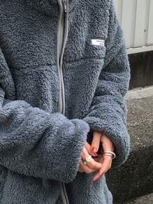 FRIFUL 女士保暖内衬全拉链休闲宽松外套，冬季女式外套 - 藍色 - 查看 6