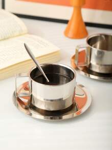 1 zestaw 6,8 uncji stalowych kubków do kawy ze stali nierdzewnej, filiżanki do espresso, kubki do kawy z podwójnymi ściankami, szklanki do latte, cappuccino, mleka, herbaty, na popołudniową herbatę, na Boże Narodzenie, na świąteczne prezenty - Srebro - Zobacz 12