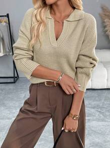 Chiquease Women's Solid Color Loose Drop Shoulder Crew Neck Sweater, Fall & Winter Knit Pullover