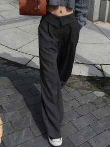 DAZY Women Plain Simplicity High Waist Straight Leg Casual Pants Y2k,Back To School Clothes Fall - Grey - View 3