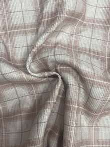 INAWLY 女式休闲格子前拉链短夹克，带口袋，适合秋季 - 杏色 - 查看 4