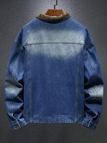 Manfinity Homme Men's Washed Deep Blue Denim Thermal Lined Casual Loose Jacket - Dark Wash - View 2