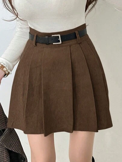 DAZY 女士纯色灯芯绒百褶裙，适合所有季节秋季、冬季