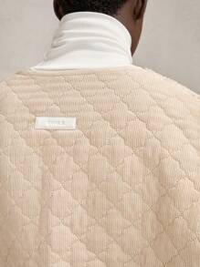 Mainfolk Men's Contrast Color Patchwork Loose Fleece Padded Coat,Corduroy & Shearling Multi-Pockets Jacket,Beige,Winter,Modest,Date Letter Logo Metal Buttons Flap Detail Coat - Apricot - View 5