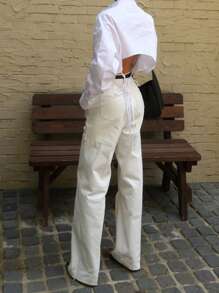 DAZY Blusa suelta con corbata atrás de estilo casual simple para mujer en otoño