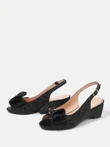 CUCCOO TILAWA Elegant Rhinestone Wedge Sandals - Black - View 3