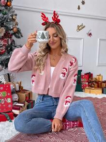 EMERY ROSE Christmas Snowman 3D Faux Fur Decor Oversized Casual Sweater Jacket, Reduces Age, Cozy Vibe, Autumn/Winter - Multicolor - View 2