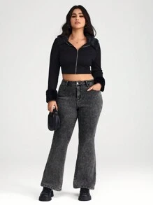 SHEIN BASICS Plus Size Black Stretch Flare Leg Jeans
