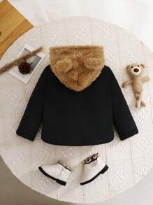 SHEIN 男女通用婴儿夹克，配有可爱的 3D 耳朵装饰，适合户外、日常休闲穿着、返校场合、秋冬季