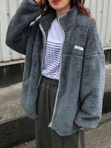 FRIFUL 女士保暖内衬全拉链休闲宽松外套，冬季女式外套 - 藍色 - 查看 4